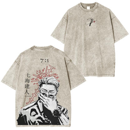 Nanami Jujutsu Kaisen Oversized Vintage Washed T-Shirts