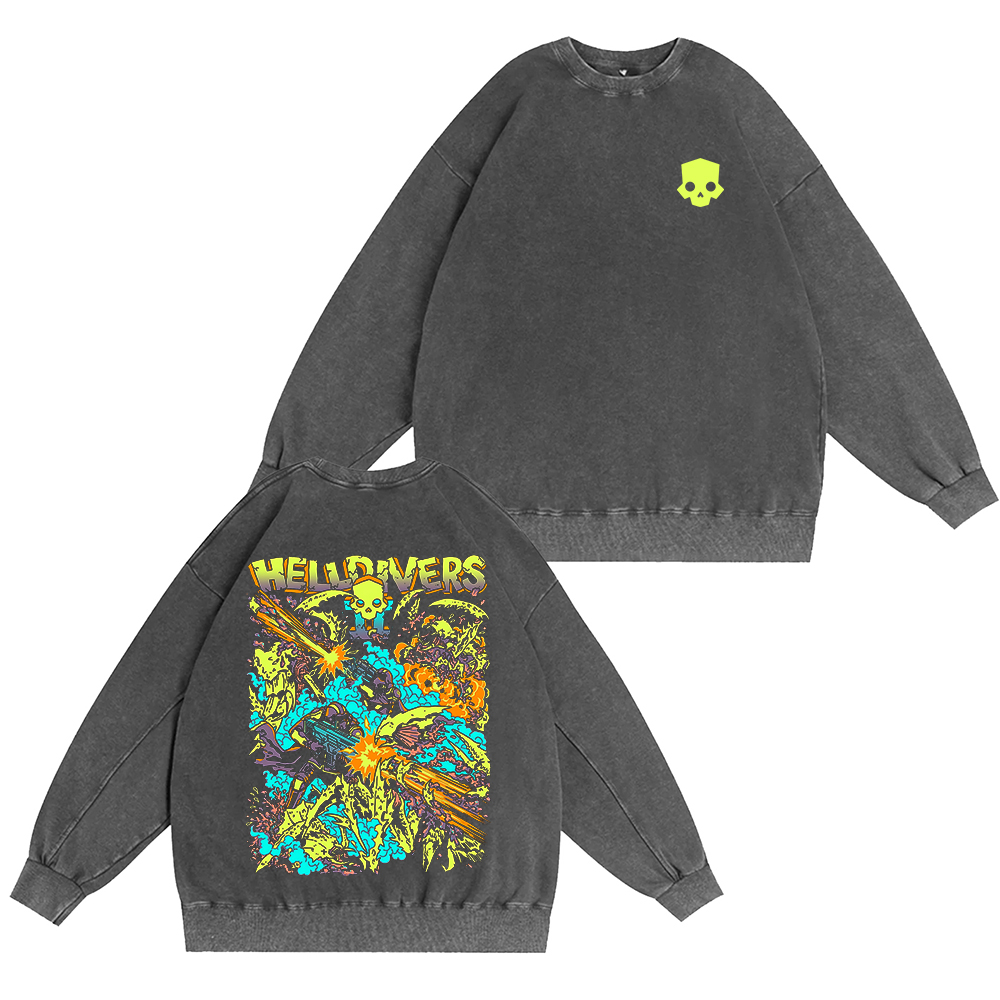 Helldivers 2 Unisex Washed Crewneck Sweatshirt