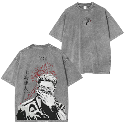 Nanami Jujutsu Kaisen Oversized Vintage Washed T-Shirts