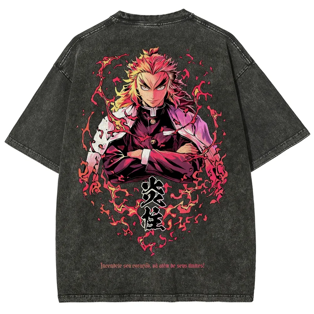 Demon Slayer Rengoku Kyoujurou Unisex Fit Washed T-Shirt 2504004054