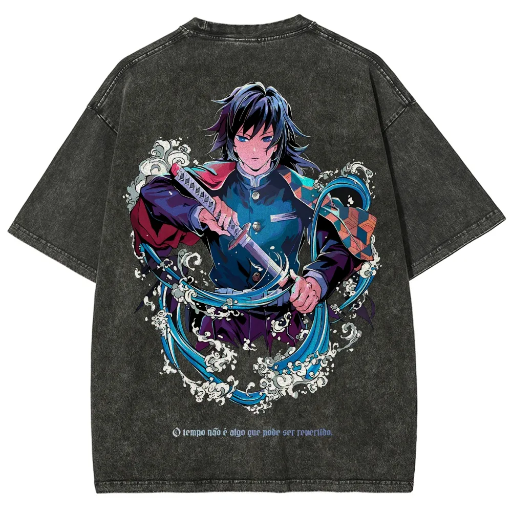 Demon Slayer Tomioka Giyuu Unisex Fit Washed T-Shirt 2504004056