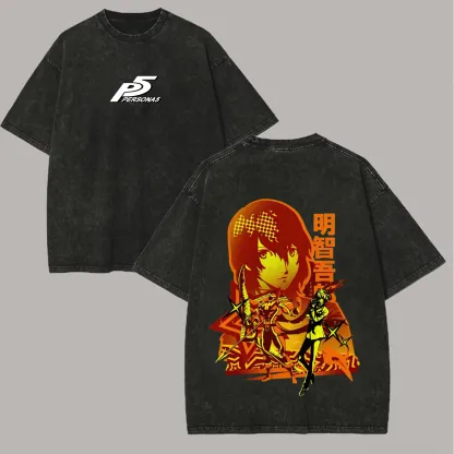 Persona 5 Goro Akechi Printed Unisex Washed T-Shirt