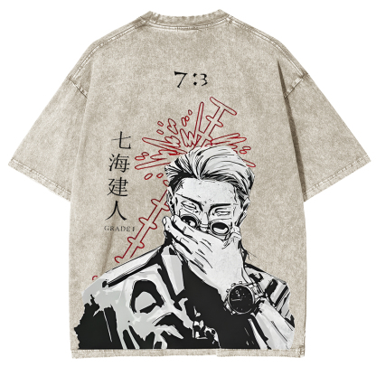 Nanami Jujutsu Kaisen Oversized Vintage Washed T-Shirts