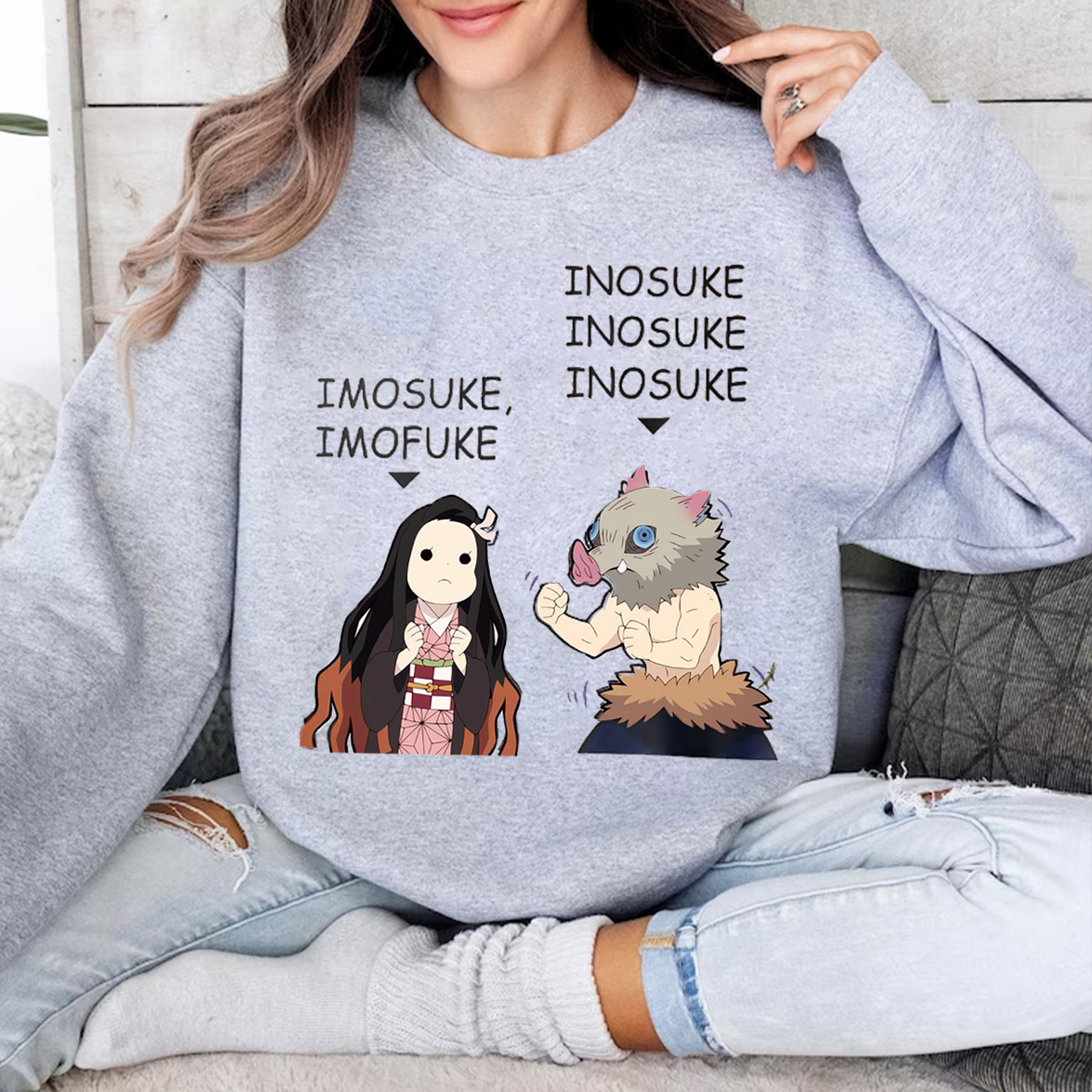 Komado Nezuko �� Hashibira Inosuke Unisex Crewneck Sweatshirt