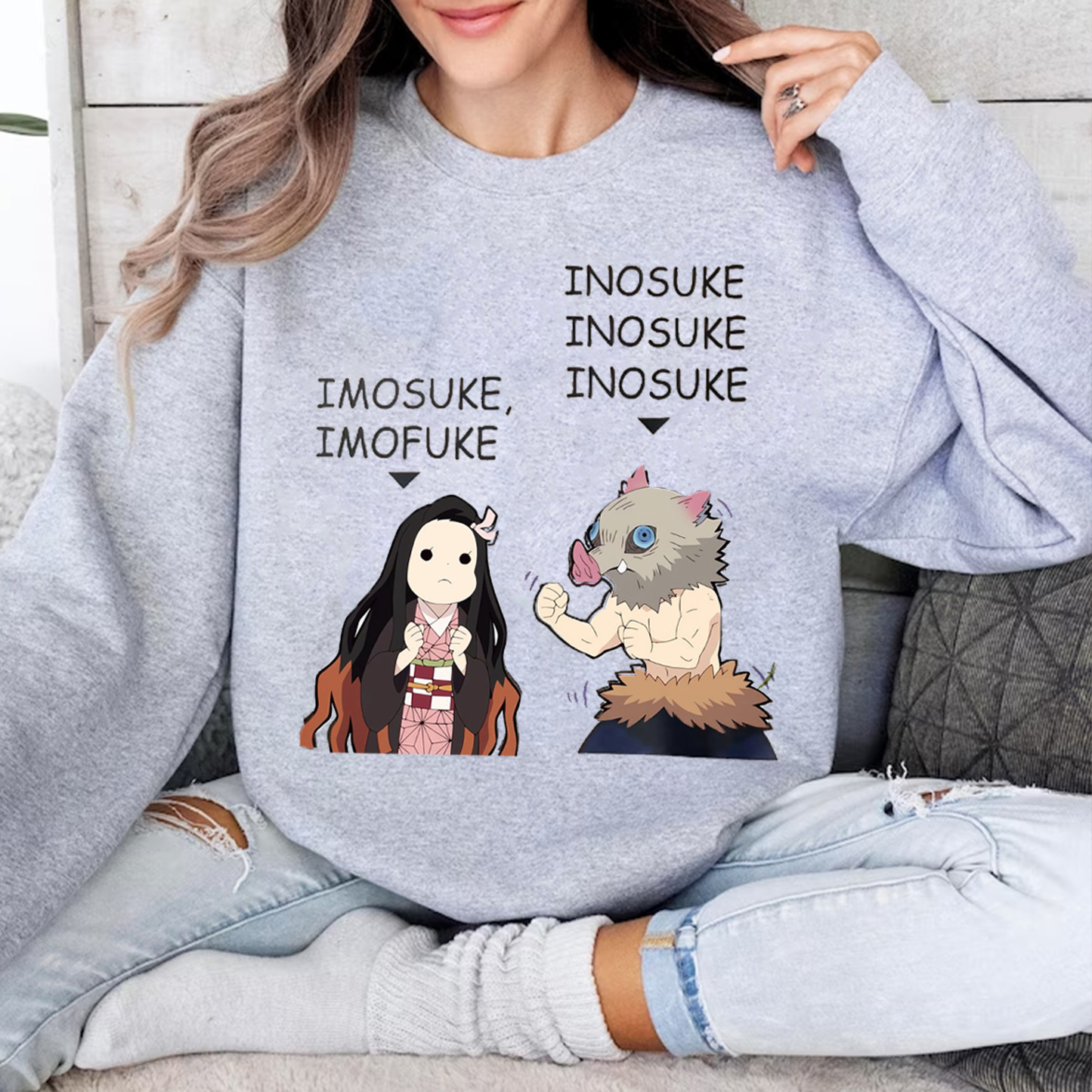 Komado Nezuko �� Hashibira Inosuke Unisex Crewneck Sweatshirt