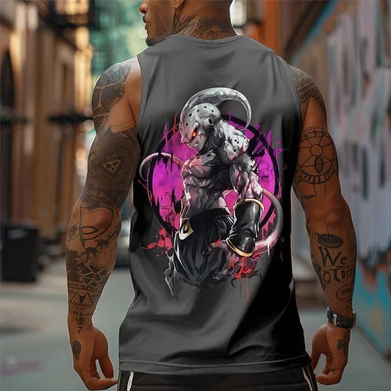 Casual Anime Print Gym Tank Top