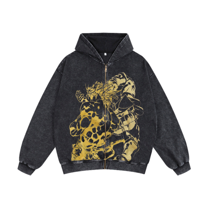 JoJos Bizarre Adventure Unisex Washed Zip Up Hoodie