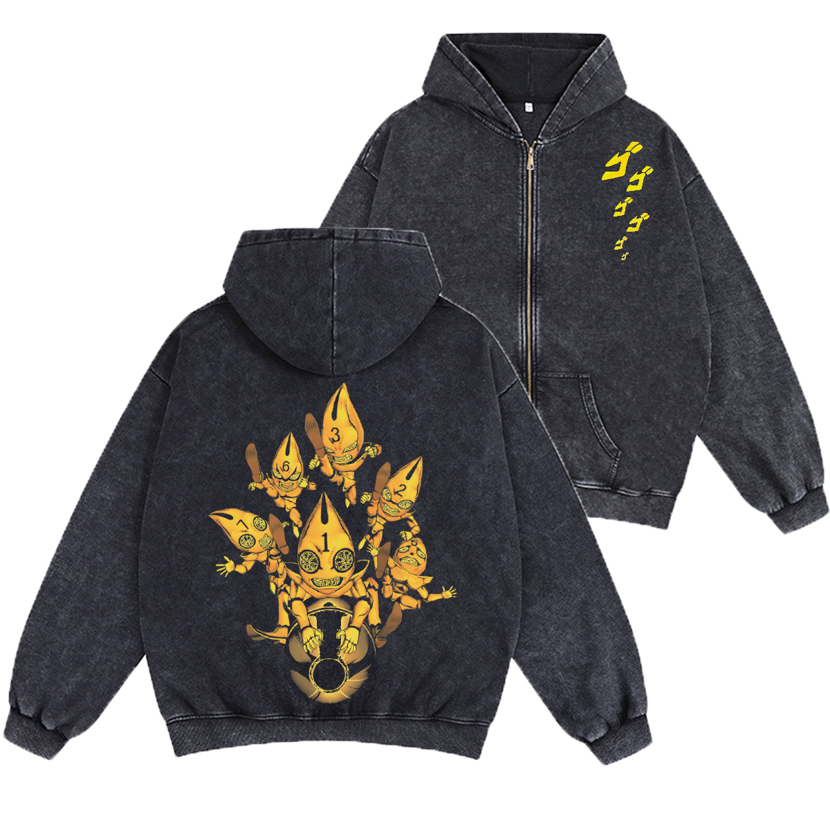 JoJos Bizarre Adventure Unisex Washed Zip Up Hoodie