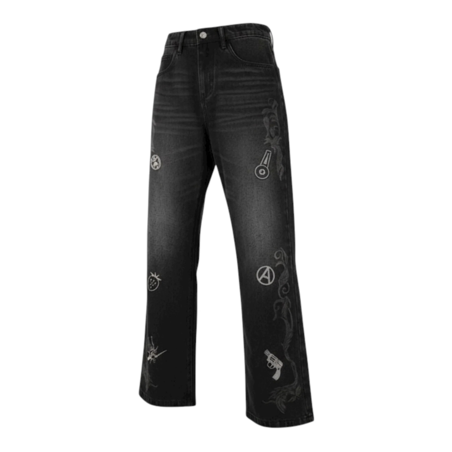 MEDM x JOJO Embroidered Slightly Wide-Leg Jeans