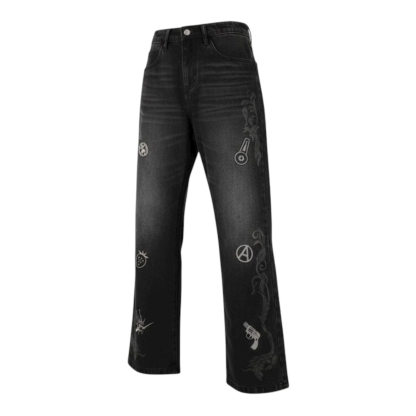 MEDM x JOJO Embroidered Slightly Wide-Leg Jeans