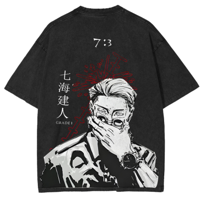 Nanami Jujutsu Kaisen Oversized Vintage Washed T-Shirts