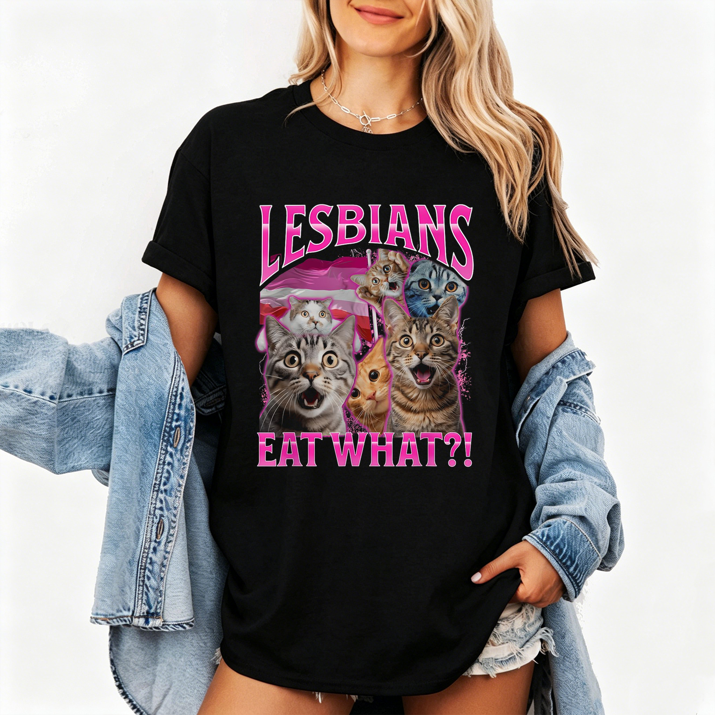 Vintage Lesbians Eat What?! Funny Offensive Cat Unisex T-shirt/Crewneck/Hoodie
