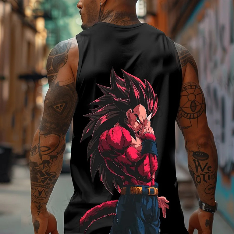 Oversized Anime Print Gym Tank Top