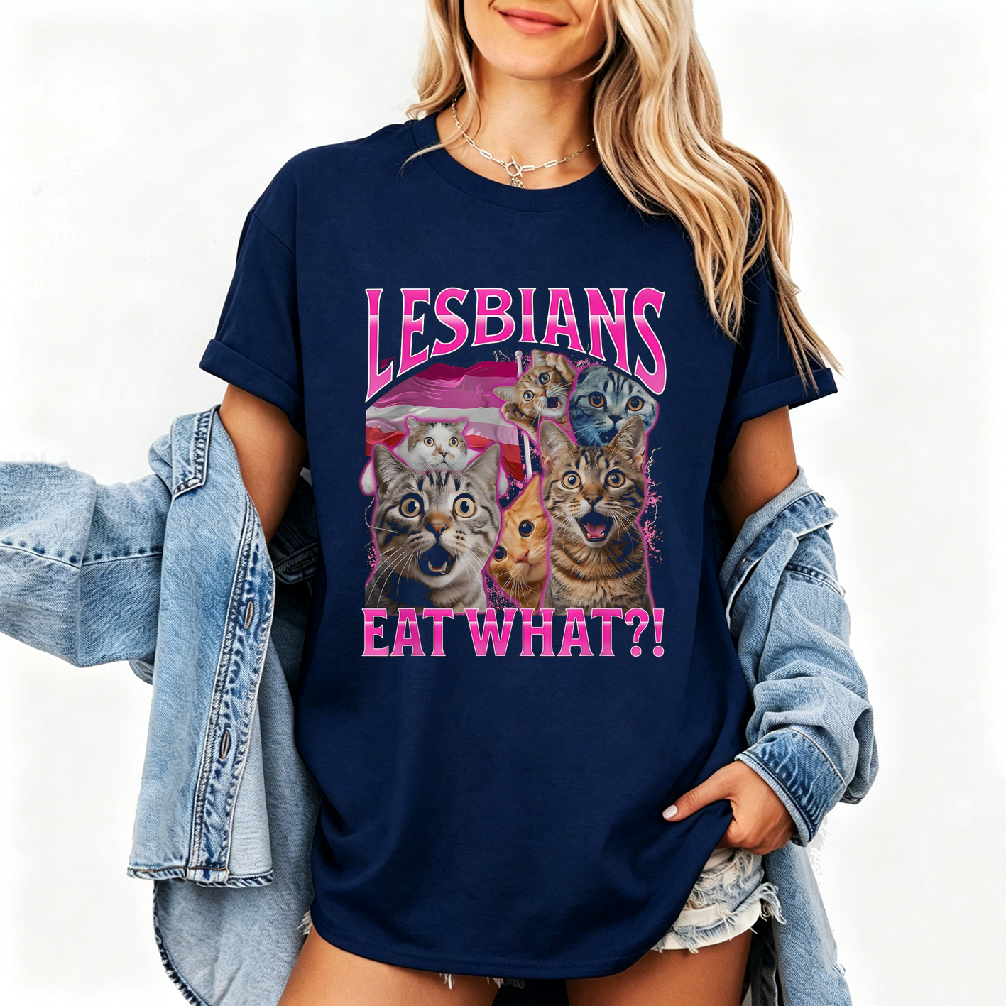 Vintage Lesbians Eat What?! Funny Offensive Cat Unisex T-shirt/Crewneck/Hoodie