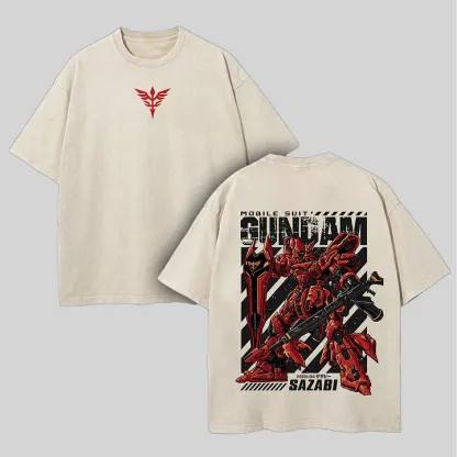 Mobile Suit Gundam Printed Unisex Washed T-Shirt