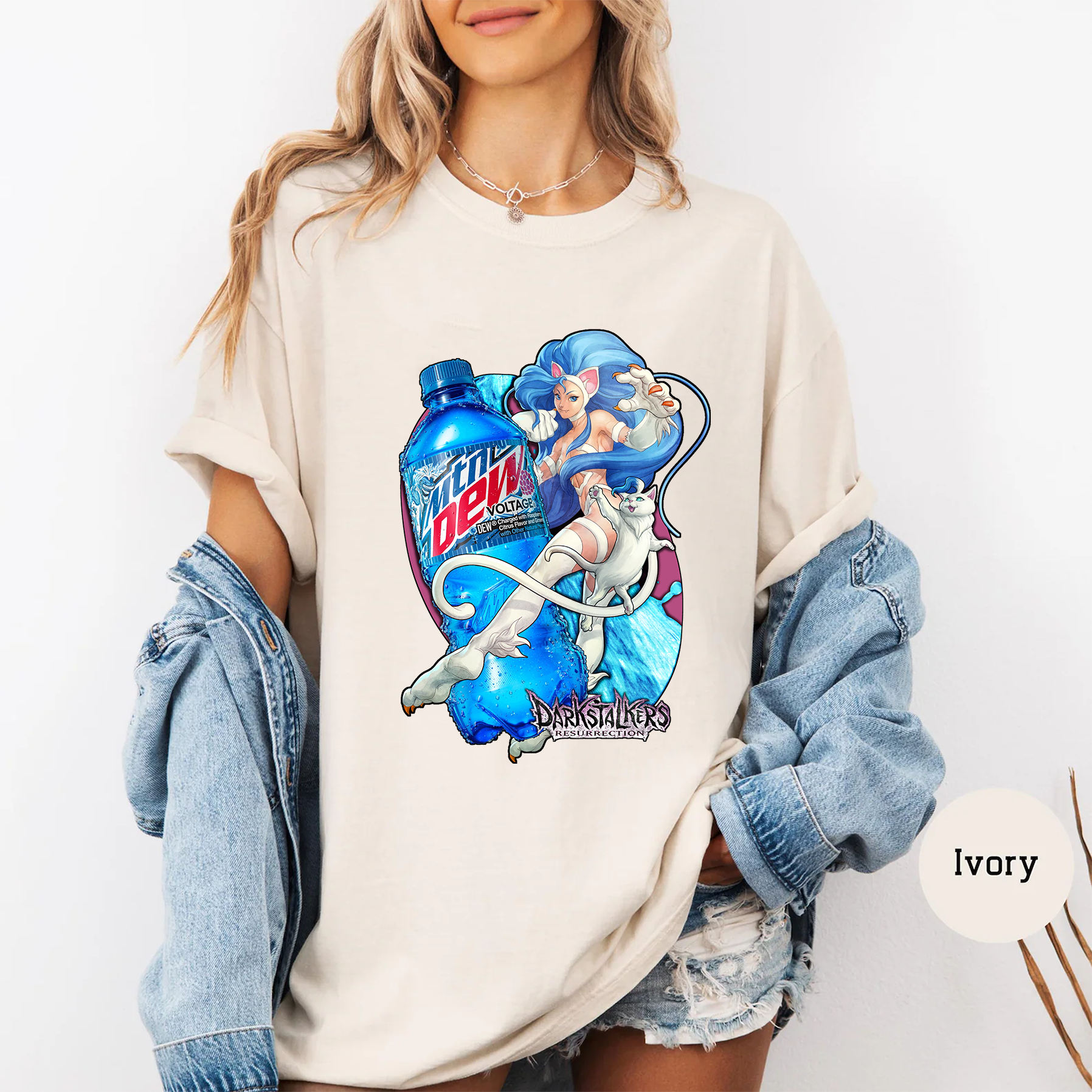 Felicia Darkstalkers Resurrection x Mtn Dew Voltage Oversized T-shirt/Crewneck/Hoodie