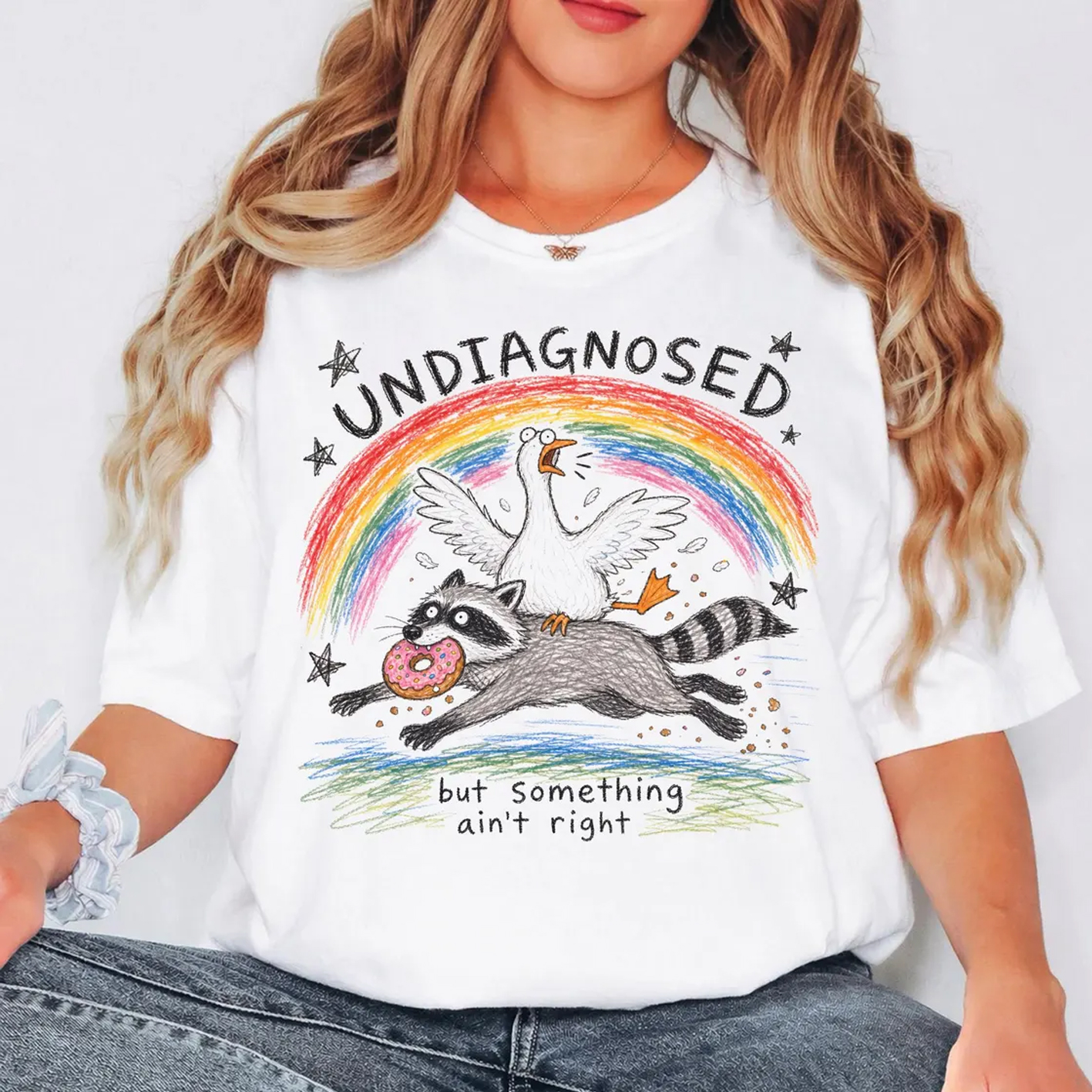 Undiagnosed But Something Ain't Right Funny Goose Riding Raccoon Unisex T-shirt/Crewneck/Hoodie
