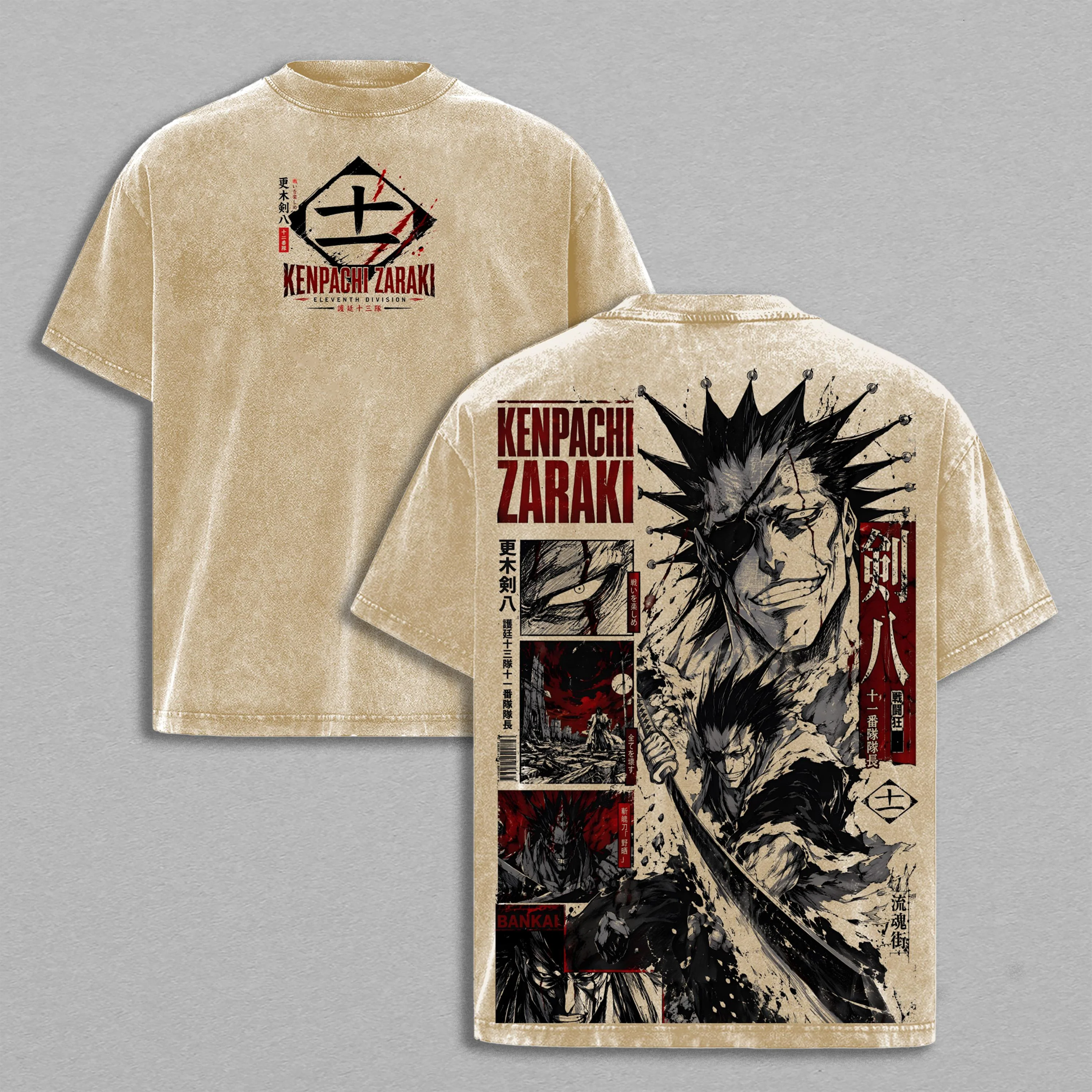 Zaraki Kenpachi Bleach  Anime Unisex Washed T-Shirt
