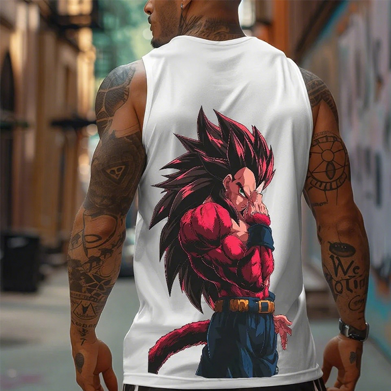 Oversized Anime Print Gym Tank Top