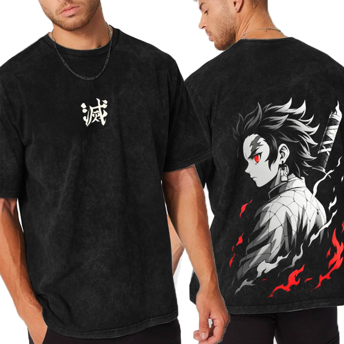Oversized Tanjiro Demon Slayer Unisex Anime-Inspired Retro T-Shirt