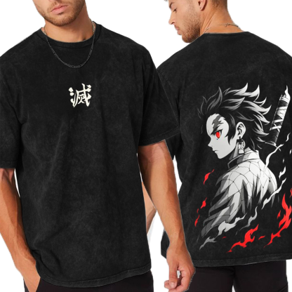 Oversized Tanjiro Demon Slayer Unisex Anime-Inspired Retro T-Shirt