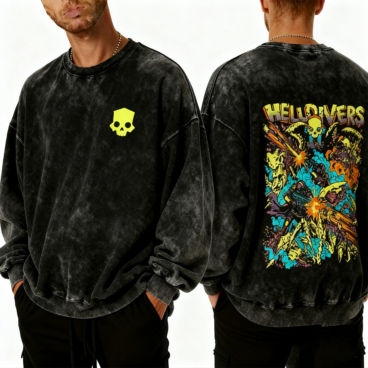 Helldivers 2 Unisex Washed Crewneck Sweatshirt