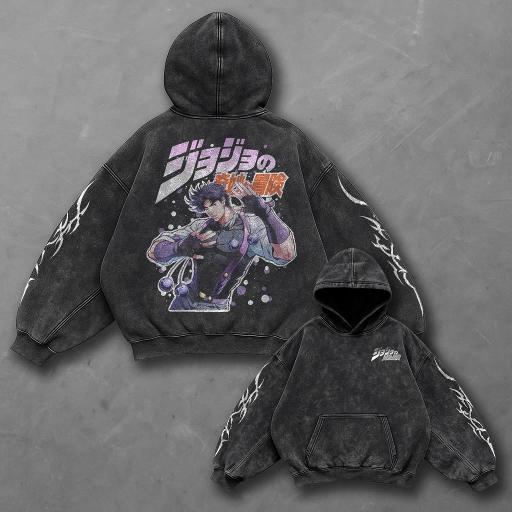 Jojo Oversized Sleek Black Anime Hoodie