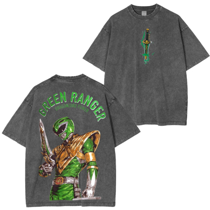Unleash the Dragonzord with the Green Ranger oversized Unisex Washed T-Shirt