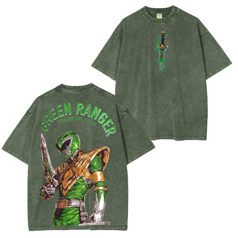 Unleash the Dragonzord with the Green Ranger oversized Unisex Washed T-Shirt