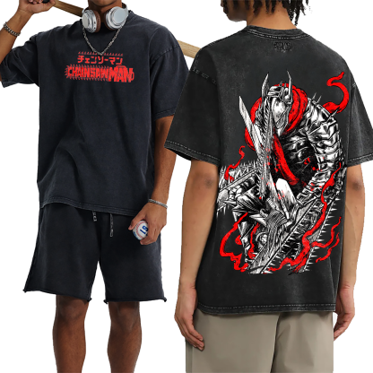 Chainsaw Man Anime Unisex Washed T-Shirt