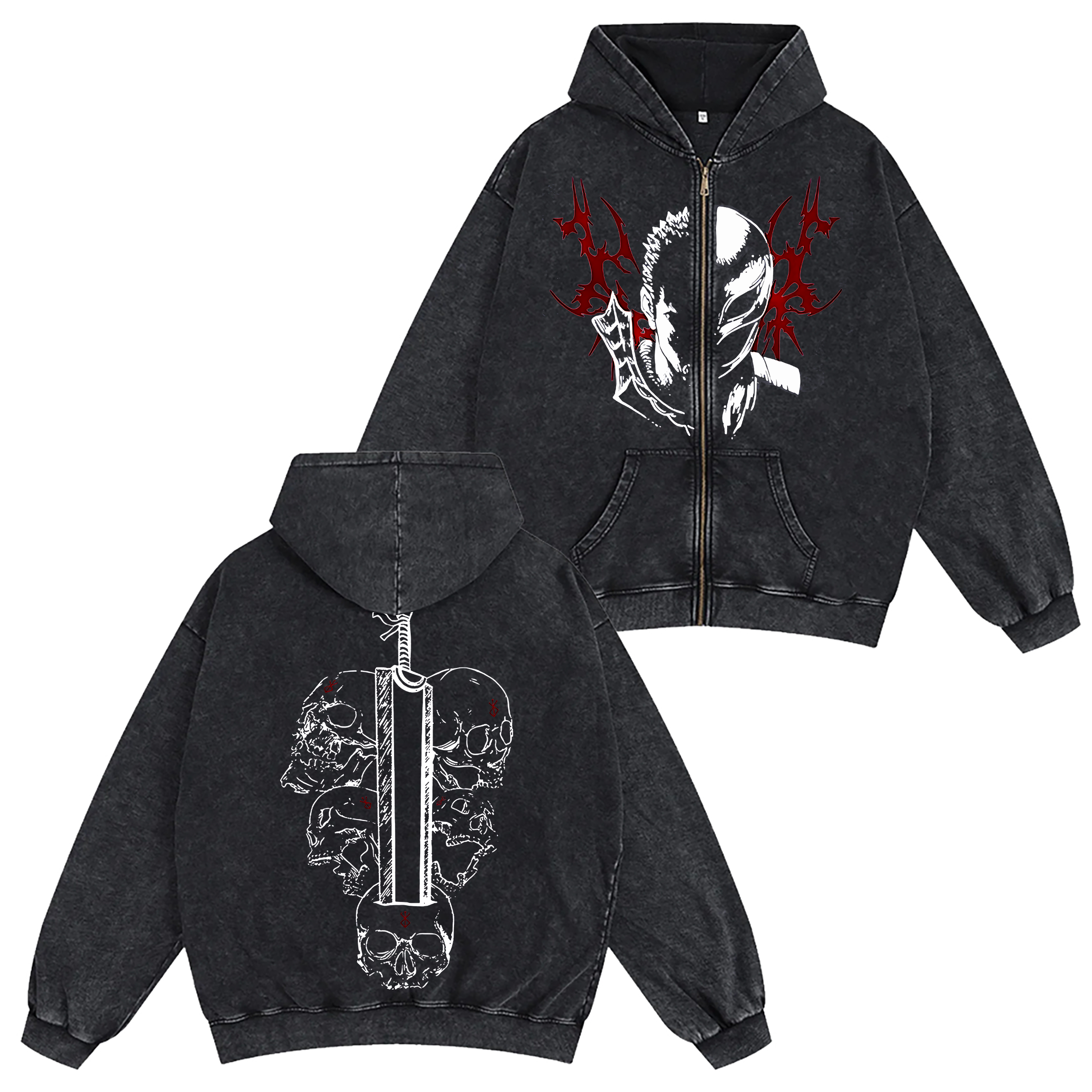 Guts x Griffith Berserk Anime Unisex Washed Zip Up Hoodie