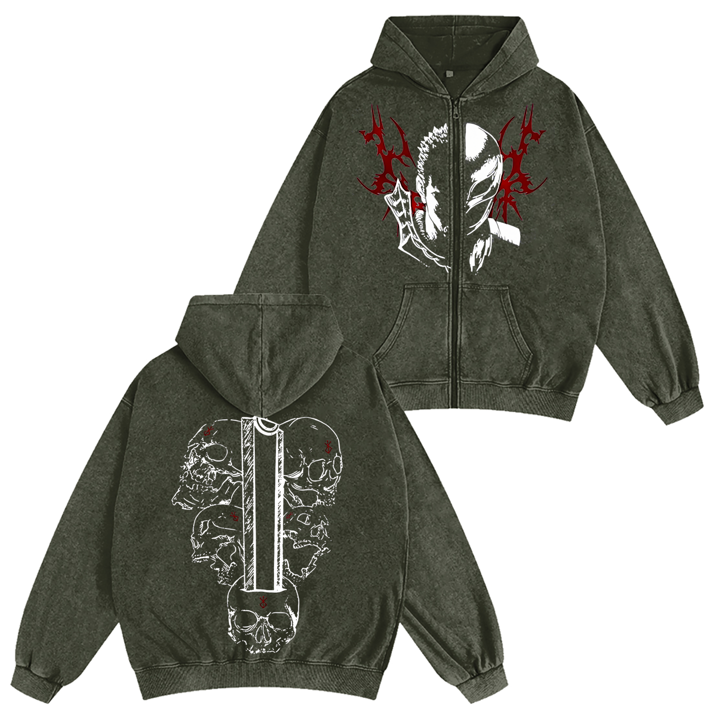 Guts x Griffith Berserk Anime Unisex Washed Zip Up Hoodie