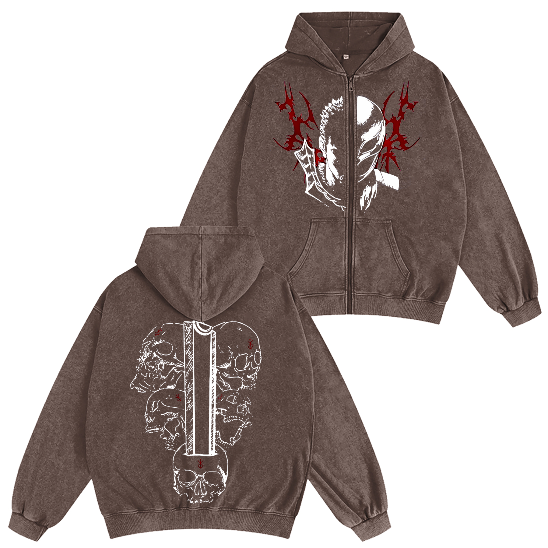 Guts x Griffith Berserk Anime Unisex Washed Zip Up Hoodie