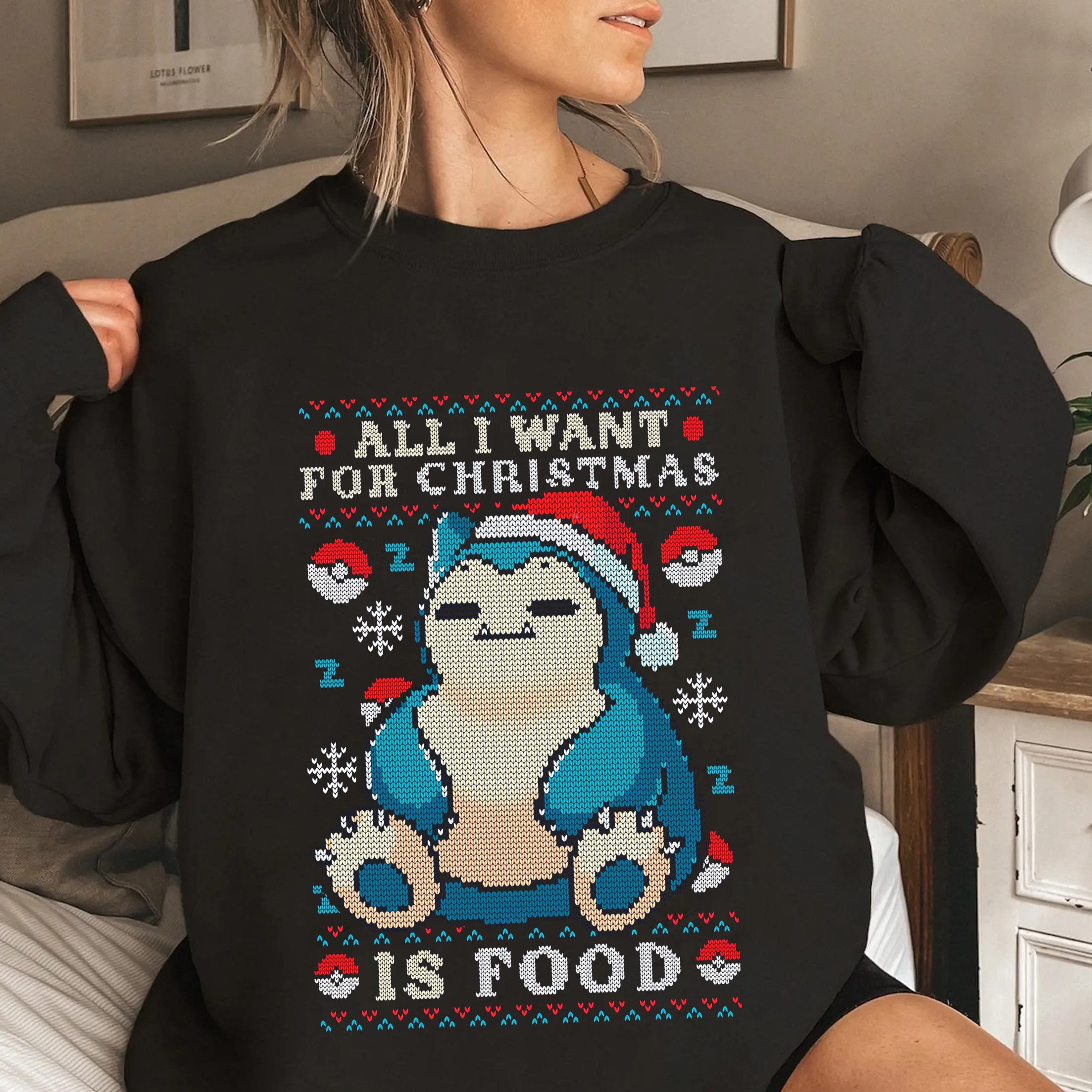 Santa Snorlax Pokemon all I want for Christmas is food Unisex T-shirt/Crewneck/Hoodie