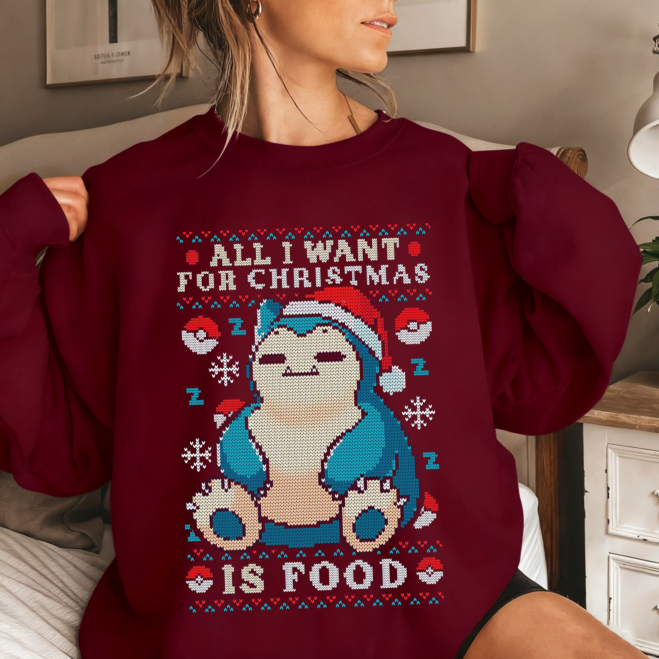 Santa Snorlax Pokemon all I want for Christmas is food Unisex T-shirt/Crewneck/Hoodie