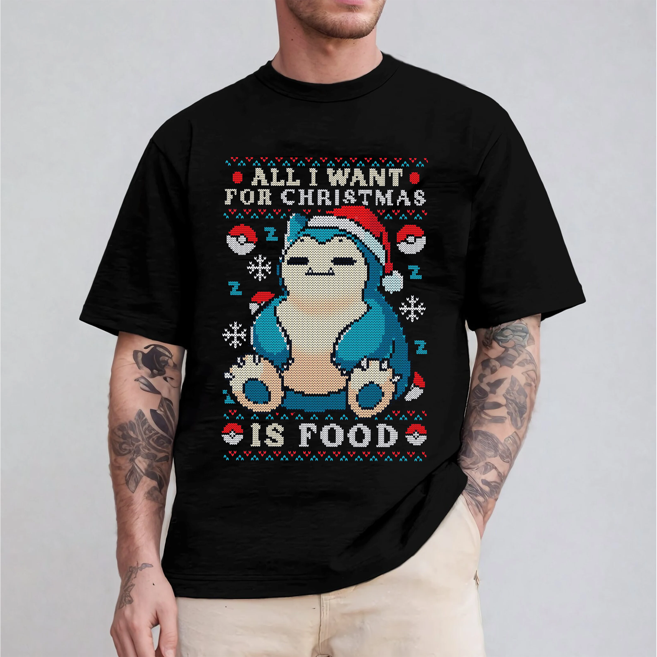 Santa Snorlax Pokemon all I want for Christmas is food Unisex T-shirt/Crewneck/Hoodie