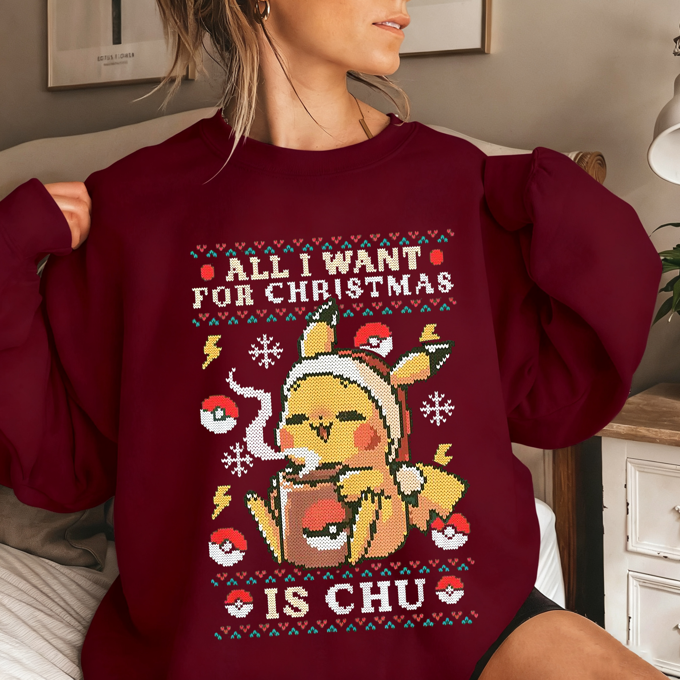 Gamer Kawaii Ugly Christmas,All I want for Christmas is Chu- Eat Sleep Unisex T-shirt/Crewneck/Hoodie
