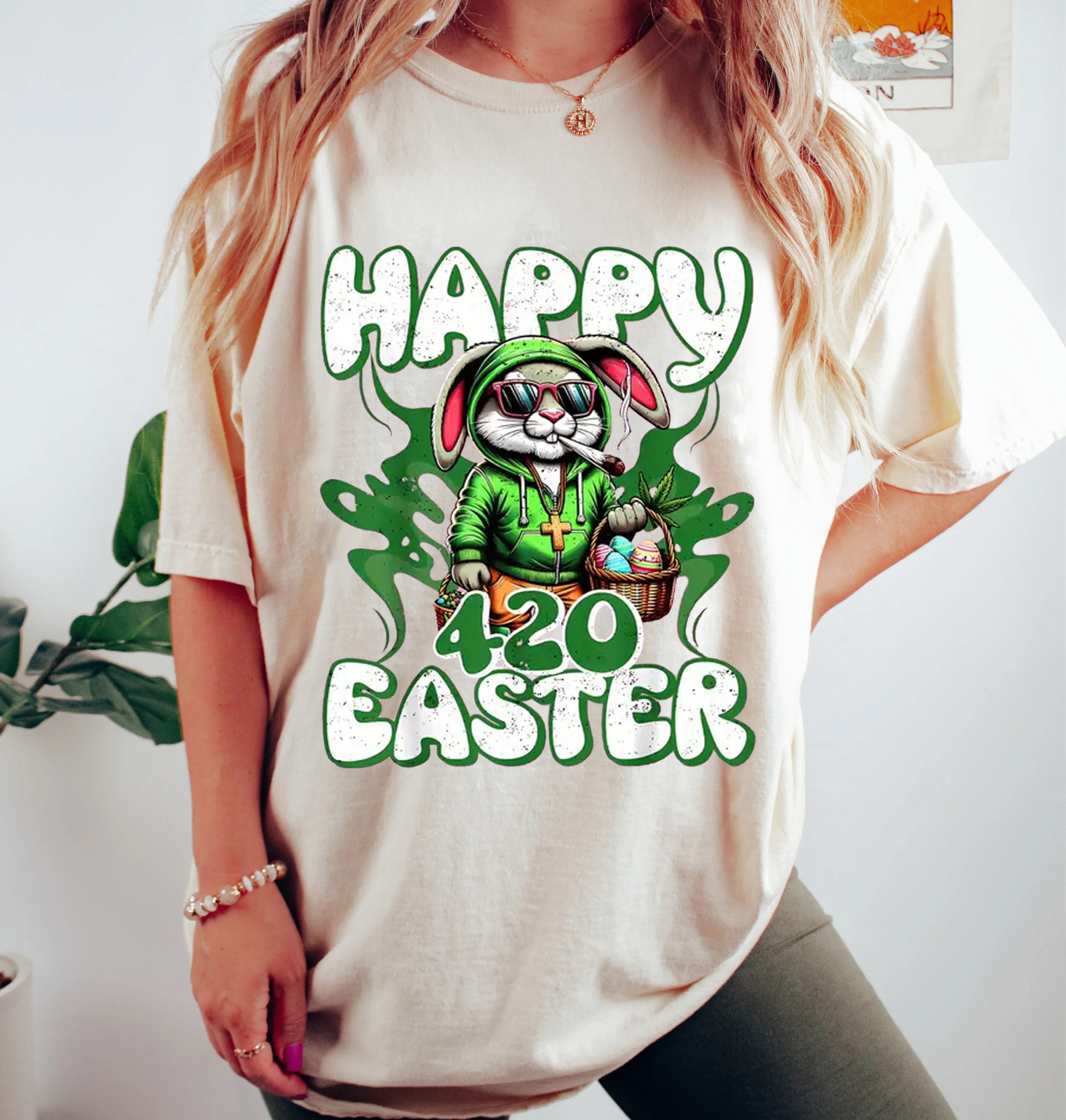 Happy 420 Easter Funny Smoking Easter Bunny T-Shirt