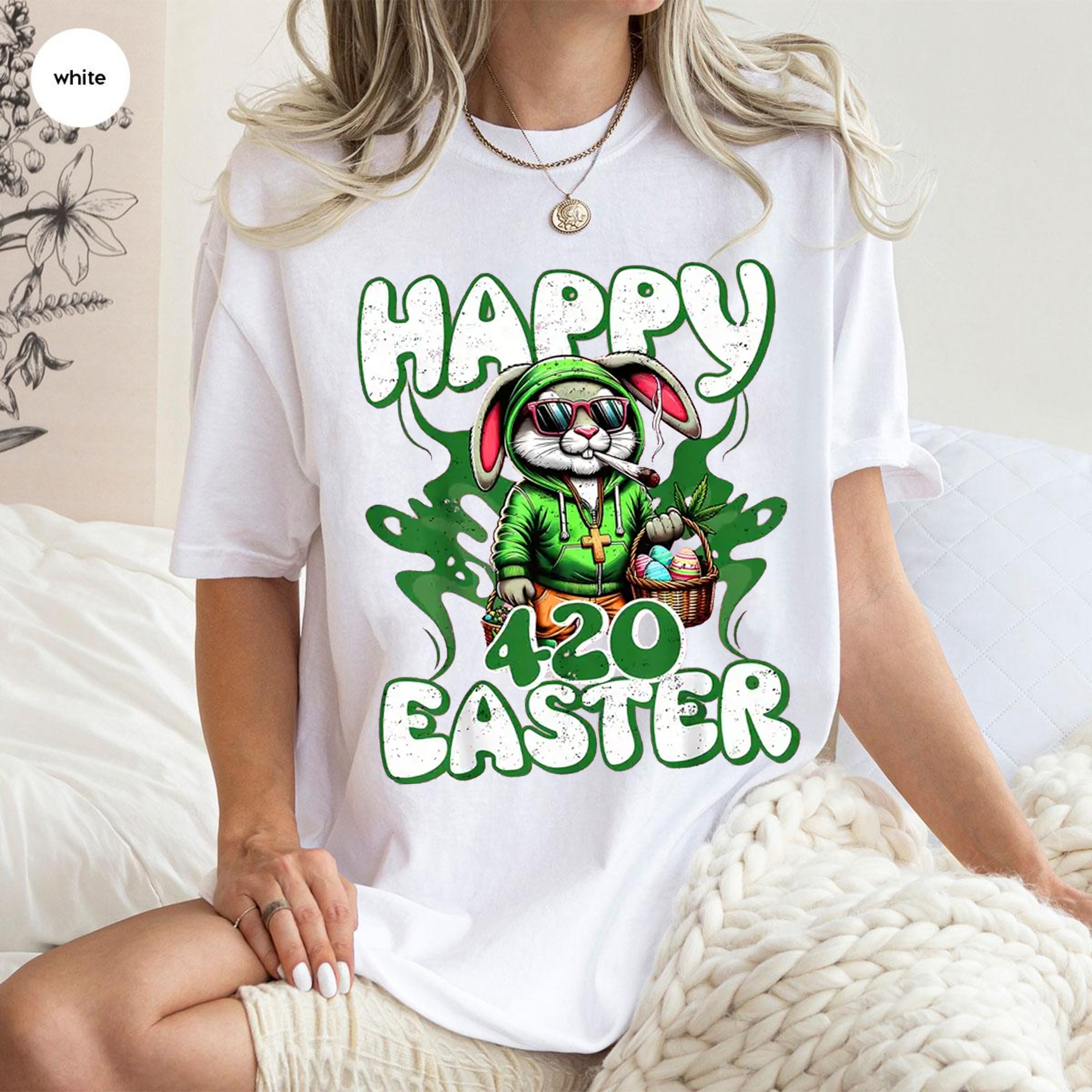 Happy 420 Easter Funny Smoking Easter Bunny T-Shirt