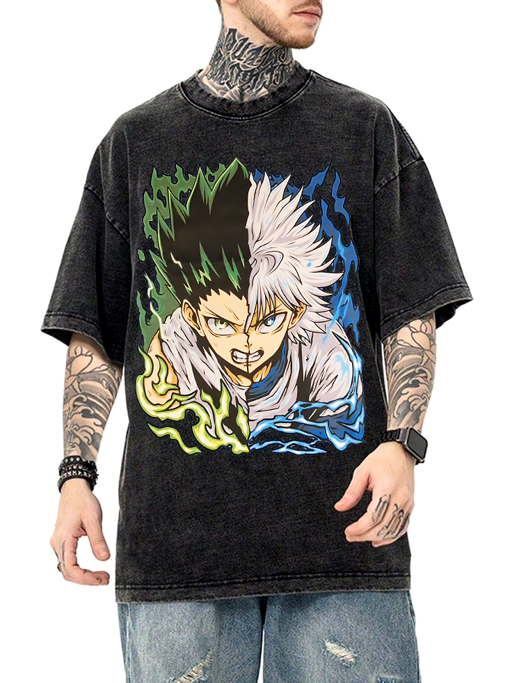 Gon and Killua Hunter x Hunter Anime Unisex Washed T-Shirt