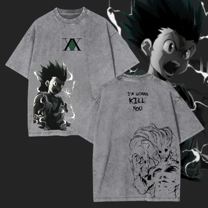 Gon Freecss I'm Gonna Kill You Printed Unisex Washed T-Shirt