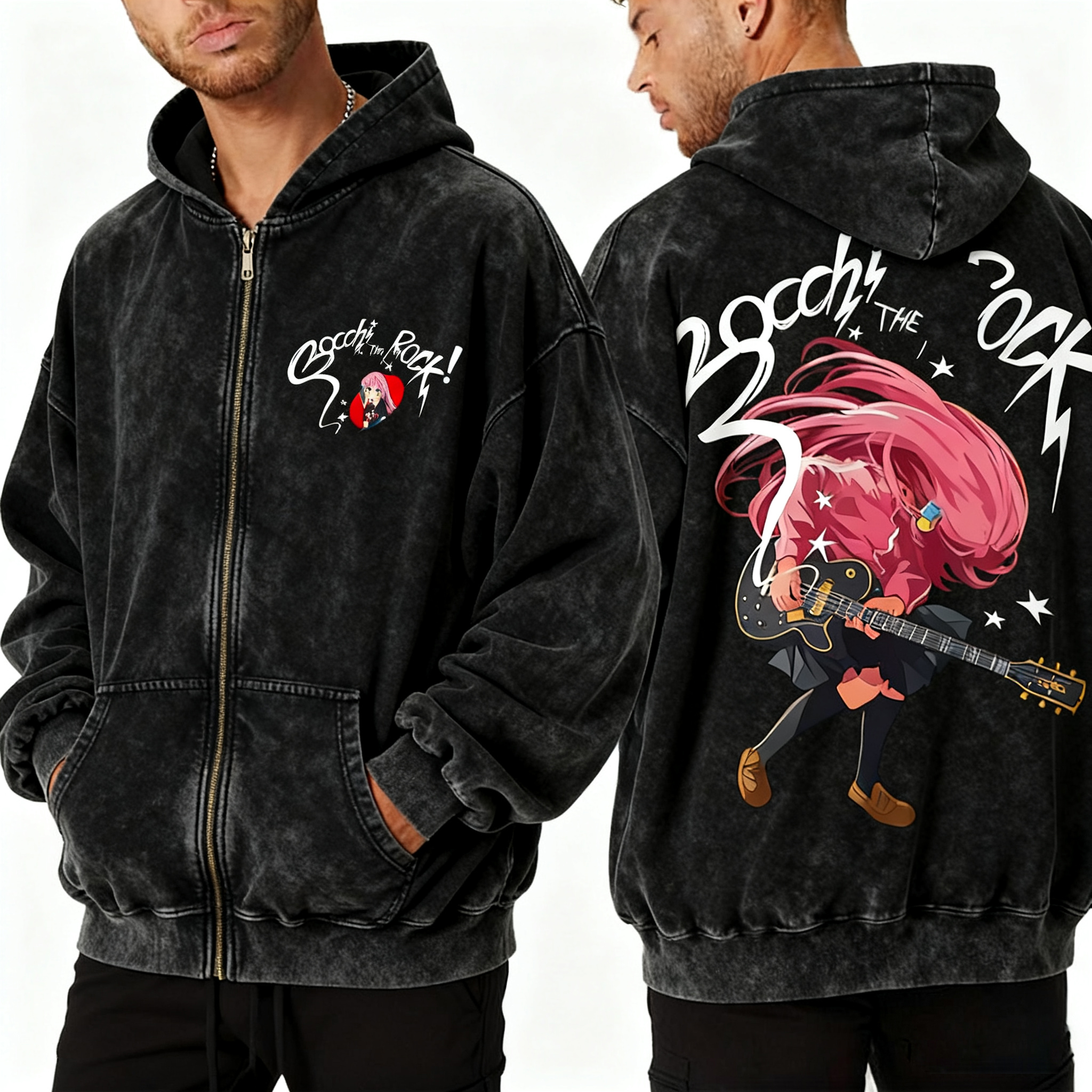 Bocchitherock Unisex Washed Zip Up Hoodie