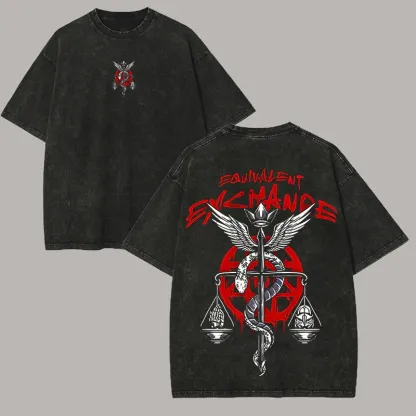 Full Metal Alchemist Equivalent Exchange Printed Unisex Washed T-Shirt