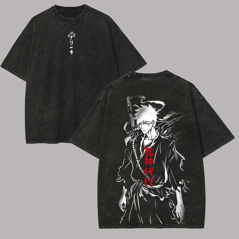 Bleach Ichigo Kurosaki Printed Unisex Washed T-Shirt