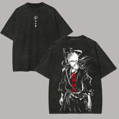Bleach Ichigo Kurosaki Printed Unisex Washed T-Shirt