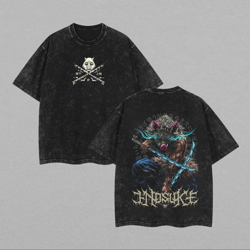 Demon Slayer Hashibira Inosuke Printed Unisex Washed T-Shirt