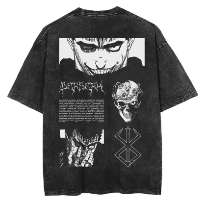 Berserk X Acid Printed Men's Washed T-Shirt