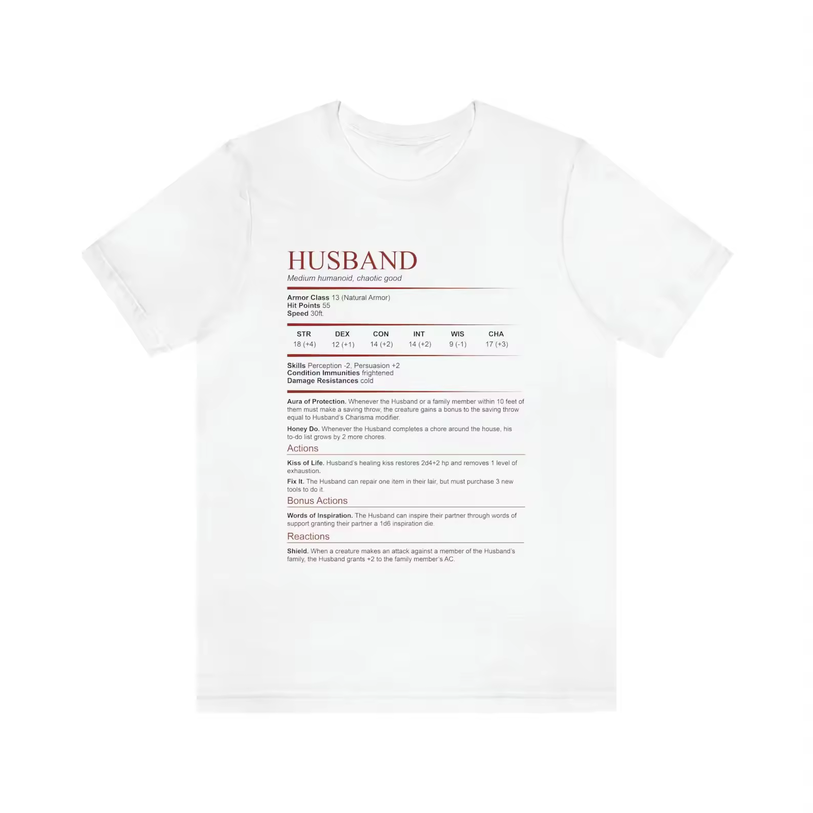 D&D Husband Stat Block Shirt | Dungeons and Dragons T-Shirt