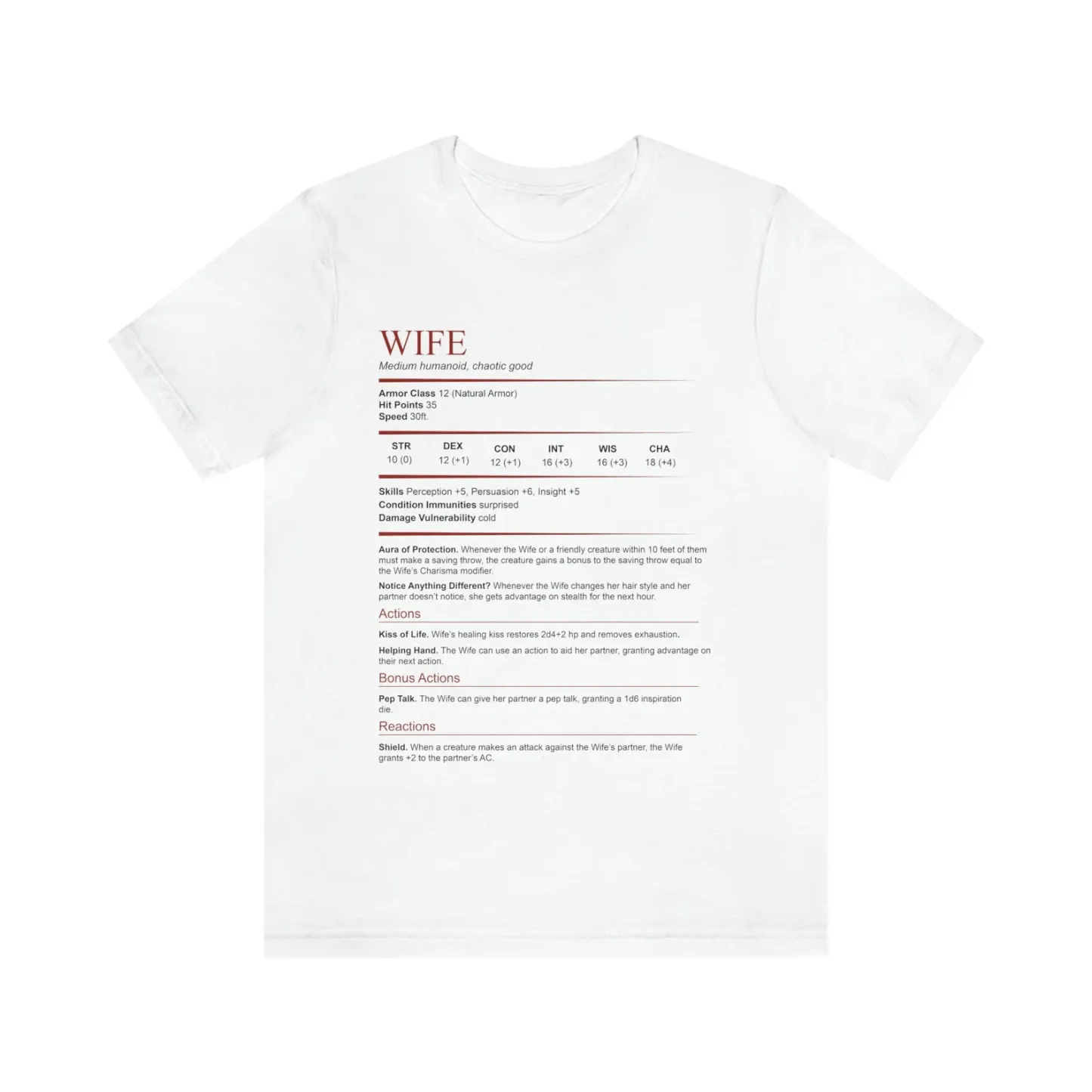 D&D Wife Stat Block Shirt | Dungeons and Dragons Short-Sleeve Unisex T-Shirt