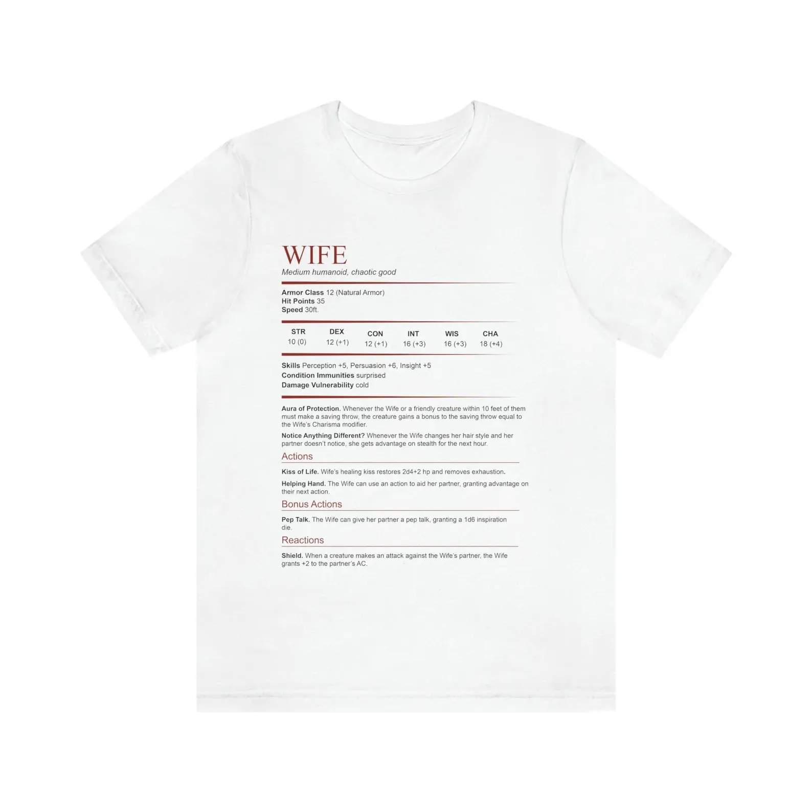 D&D Wife Stat Block Shirt | Dungeons and Dragons Short-Sleeve Unisex T-Shirt